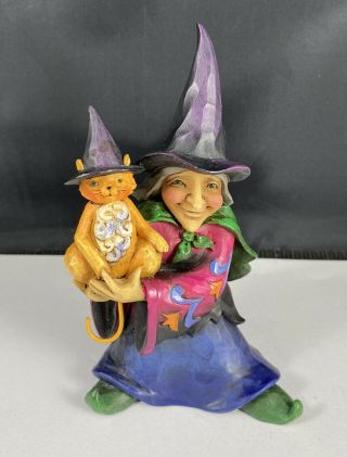 Jim Shore Witch With Orange Cat Enesco Figurine See Info Halloween Decor