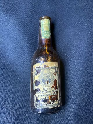 Vintage Old Overholt Straight Rye Whisky Empty Glass Mini Bottle
