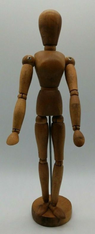 Vintage Articulated Wooden Jointed Artist Model Figure Mannequin Doll With Stand