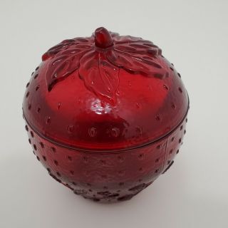 Longaberger Collectors Club Pressed Red Glass Strawberry Candy Jar