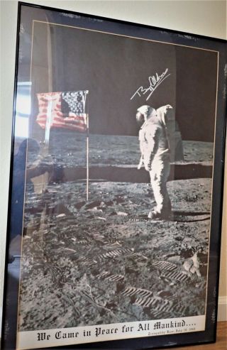 Framed 23x34 Poster Of Apollo 11 Moon Landing,  Signed By Buzz Aldrin 962/1969