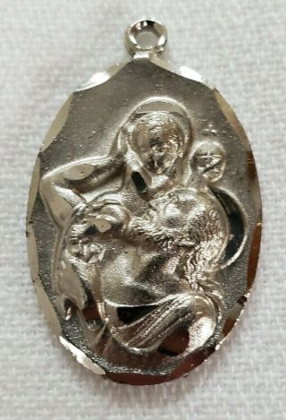 Vintage Silver Tone “st.  Christopher Protect Us” Oval Pendant Medal