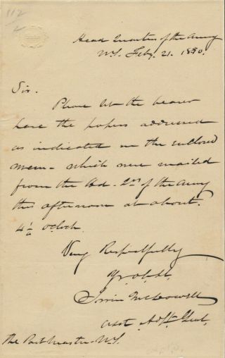 Union Major Gen.  Irvin Mcdowell Handwritten & Signed Letter (69)