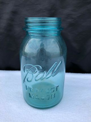 Vintage Blue Pint Ball Perfect Mason Canning Jar - No Lid - Mold 14