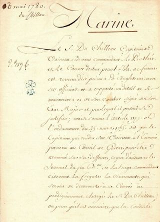 1780,  Louis Xvi,  Signed Enquiry Into Ship And Crew Imprisoned By British Ship
