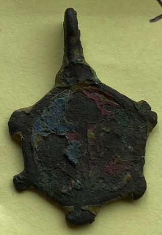 Metal Detecting Find Medieval Heraldic Pendant Blue And Red Enamel With Thistle