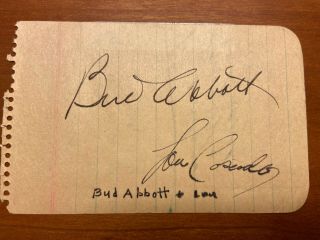 Signed Bud Abbott & Lou Costello Paper,  Authenticated By Jsa,  Promo Picture