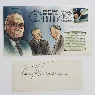 President Harry S.  Truman Signed Autographed Cut Signature W/ Bevil Fdc 126/200