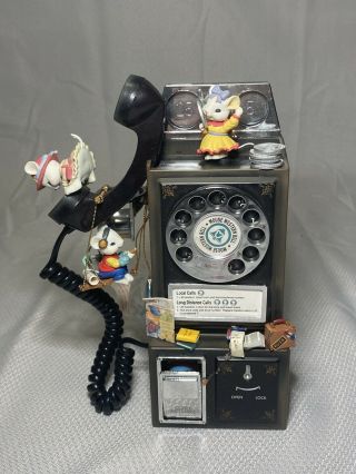 RARE Vintage Enesco Pay Phone Mice Multi - Action Music Box 2