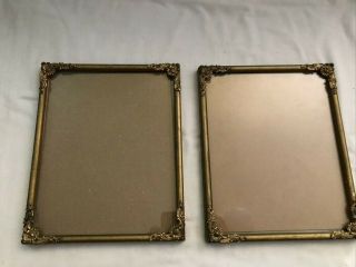 2 Antique Gold Colored Picture Frames With Metal Corner Floral Decoration