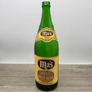 32oz Ma’s Draft Birch Beer Paper Label Soda Bottle