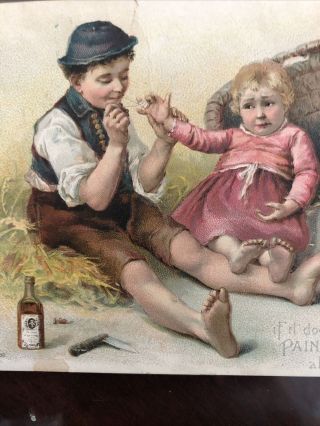 1890s Perry Davis Painkiller Medicine Advertising Card Showing Bottl