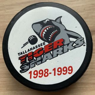 Tallahassee Tiger Sharks Echl Hockey Puck 1998 - 99 White Echl Logo Reverse
