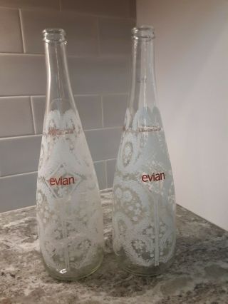 2008 Evian Limited Edition Christian Lacroix Glass Snowflake Bottles Pair