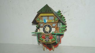 Vintage Wind Up Miniature Wood Wall Cuckoo Clock - Made In Germany