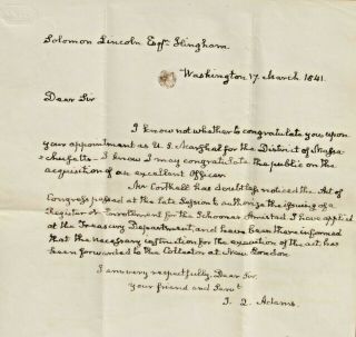 John Quincy Adams 1841 letter to Solomon Lincoln Esq.  Schooner Amistad 2