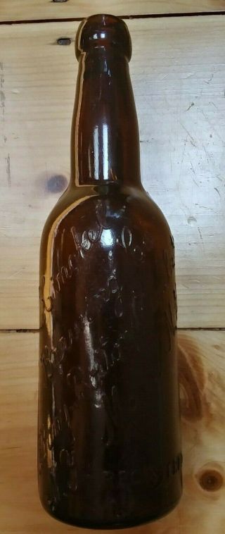 Pre - Pro Hinckel Brewing Co.  Scripted Embossed Beer Bottle.  Dark Amber