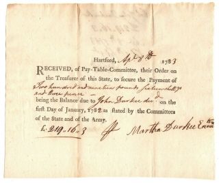 1783 Pay Order Issued To Colonel John Durkee Took Over Benedict Arnold 