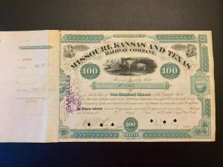 1880 Katy Railroad Stock Issued To & Signed Twice By Jay Gould 1st To Enter Tx