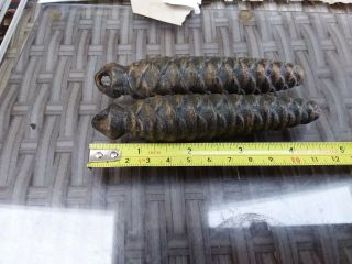 Good Pair Old - Antique Cuckoo Clock Pine Cone Iron Weights