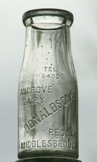 1920s 1/2pt Milk Bottle Donaldson Redcar Middlesborough Ideal Flower Vase