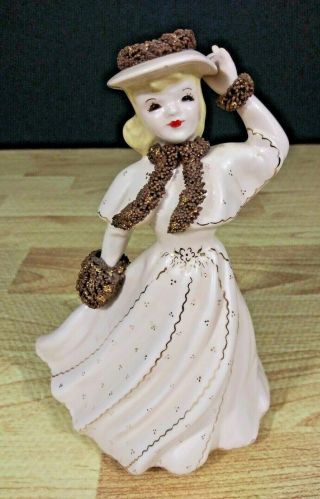 Vintage Florence Ceramics Woman In Pink Dress Hand Painted Ceramic Figurine F77