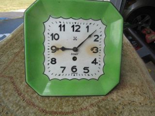 Vintage Porcelain Green & White Wall Plate Clock 8 - Day 9x9” Wind Up German Ma