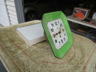Vintage Porcelain Green & White Wall Plate Clock 8 - day 9x9” Wind Up German Ma 3