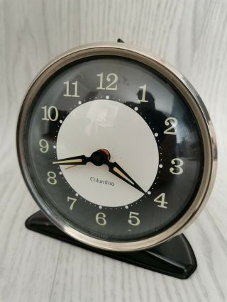 Rare Vintage Retro Columbia Wind Up Alarm Metal Clock 60s 70s Made In Scotland