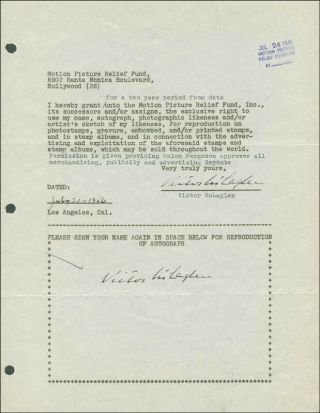 Victor Mclaglen - Document Double Signed 07/21/1946