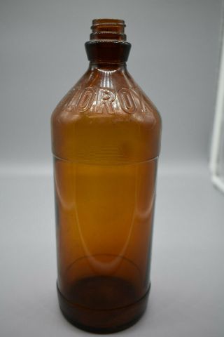 Vintage Amber Brown Embossed Glass Clorox 10” Tall Bottle - No Lid