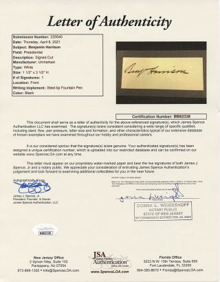 President Benjamin Harrison Signed Calling Card Autographed Cut Signature JSA 3