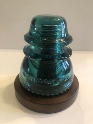Vintage Teal Aqua Blue Green Hemingray 42 Glass Insulator With Display Base