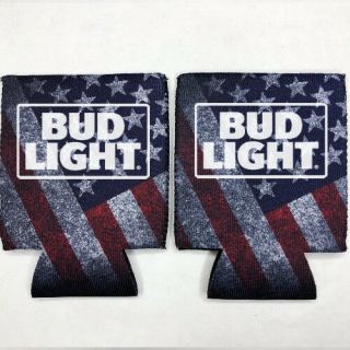 2 Bud Light Beer Can Cooler Coozie Koozie Usa Flag Gift Qty 2