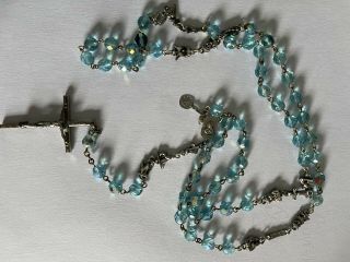 Vtg Blue Aurora Boriallis Glass Bead Rosary