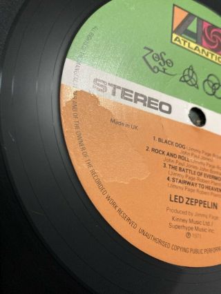 Led Zeppelin vinyl album (untitled/IV) SIGNED by Jimmy Page,  Atlantic reissue 6