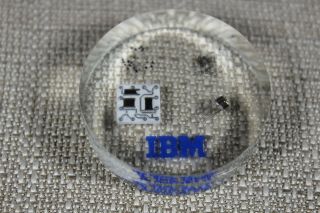 Vintage Ibm Lucite/acylic Paperweight With Computer Chip And Other Computer Stuf