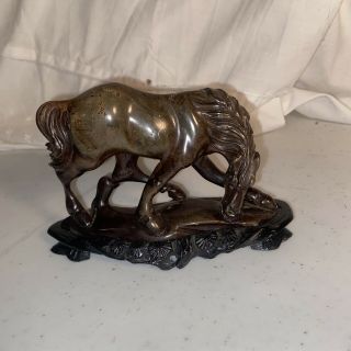 Hand Carved Antique Chinese Stone Sculpture Horse On Stand Equestrain.