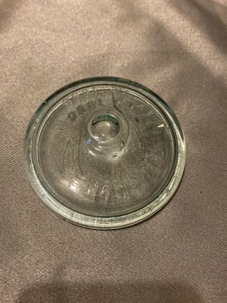 Glass Light Aqua Fruit Jar Lid For Globe Jar Embossed Patented May 25 1886