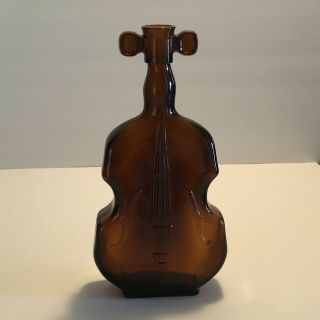 Cello Shaped Amber Glass Bottle Vase 8” Tall Brown -