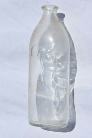 Vintage Glass Baby Milk Bottle Raised Image Of Naked Baby On Side Of Bottle