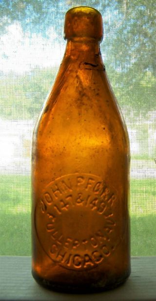 Chicago Illinois Il Embossed Hand Blown Amber Blob Top Soda Bottle Johnpforr