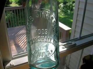 Vintage Blob Top Bottle Jacob Strassner Beer.  Philadelphia Pennsylvania Aqua.