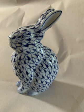 Andrea - By - Sadek Bunny Rabbit Blue White Fishnet Figurine Porcelain Hand Painted
