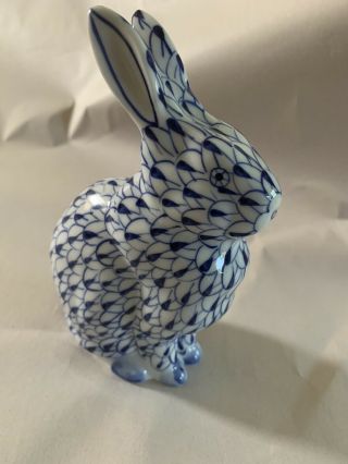 Andrea - by - Sadek Bunny Rabbit Blue White Fishnet Figurine Porcelain Hand Painted 3