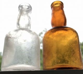 Miniature Sample Liquor Bottles 2 Blown Bottles Clear And Amber Color 1890’s
