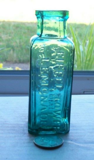 Victorian Rare Dark Aqua Bottle Embossed,  Eiffel Tower Lemonade