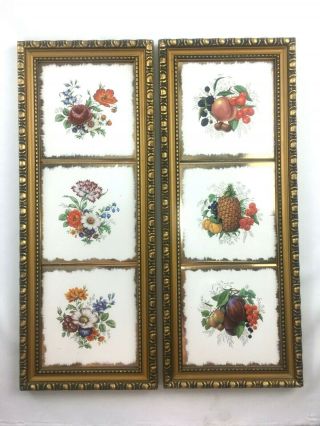 Vtg H&r Johnson Ceramic Wall Tile England Flower & Fruits 4.  25” Tiles