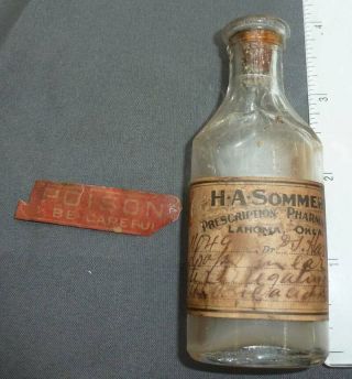 Oklahoma Drug Store Bottle - H.  A.  Sommers - Lahoma - Label - 1900s