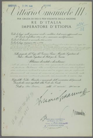 Benito Mussolini & King Victor Emmanuel Iii Signed Document (08b)